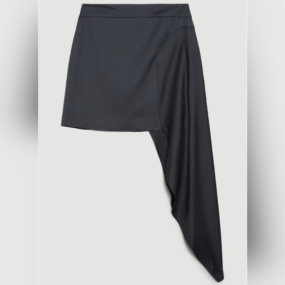 New Karen Millen Black Asymmetrical Satin Side Drape Mini Skirt Size 2 - Picture 6 of 6
